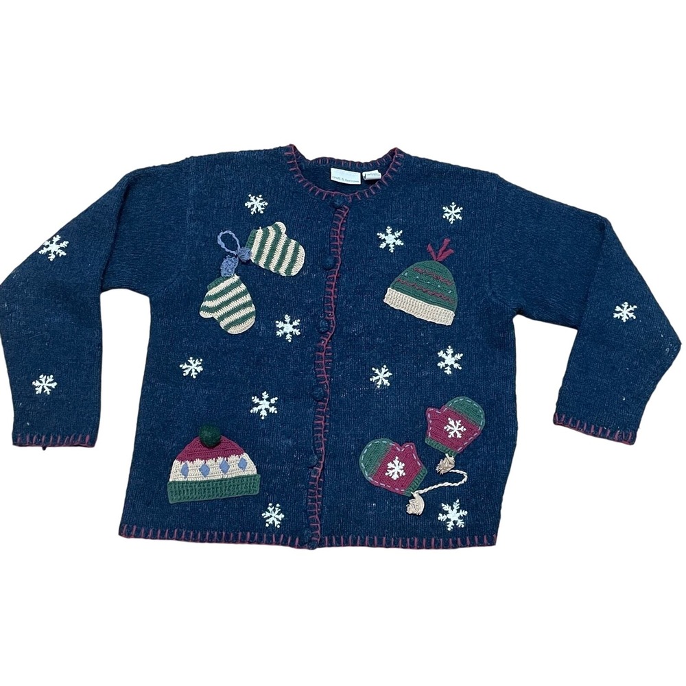 Vintage Chunky Croft & Barrow‎ Christmas Cardigan Women's XL Winter Holiday